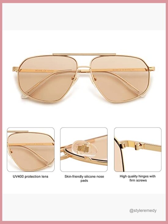 Retro Hexagon Aviator Sunglasses Metal Frames UV400 Protection